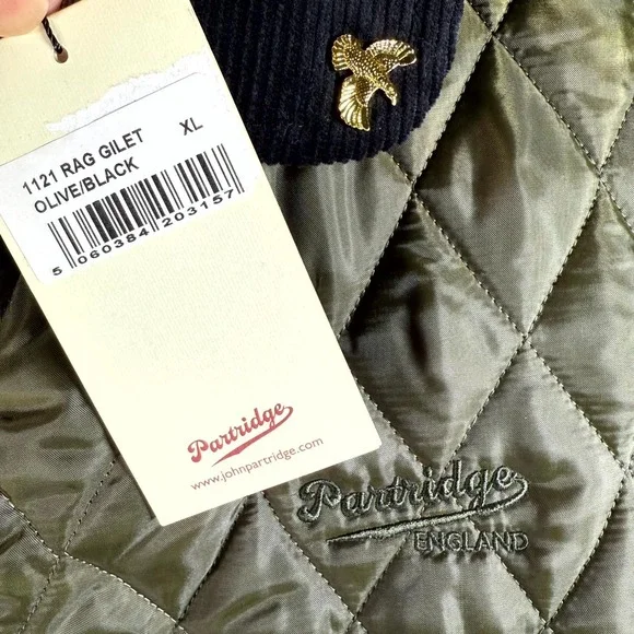 John Partridge Rag Gilet Quilted Vest Men's XL Olive Black Corduroy Button Front - Picture 3 of 10